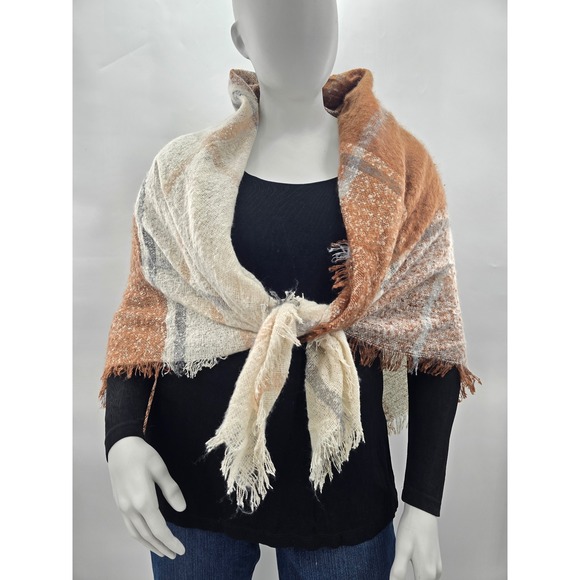 Accessories - Plaid Fringe Large Square Y2K Scarves Cottage Fairy Wraps Cozy Chic Scarf OS
